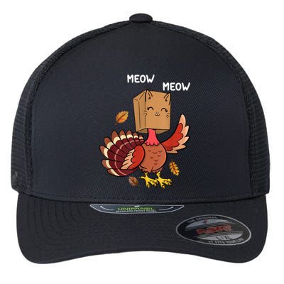 Meow Cat Funny Thanksgiving Turkey Flexfit Unipanel Trucker Cap