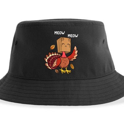 Meow Cat Funny Thanksgiving Turkey Sustainable Bucket Hat