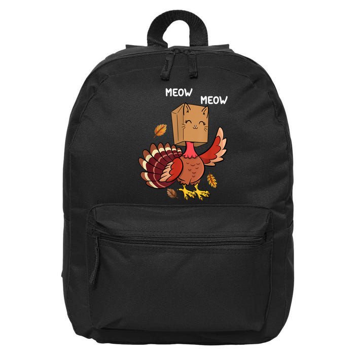 Meow Cat Funny Thanksgiving Turkey 16 in Basic Backpack