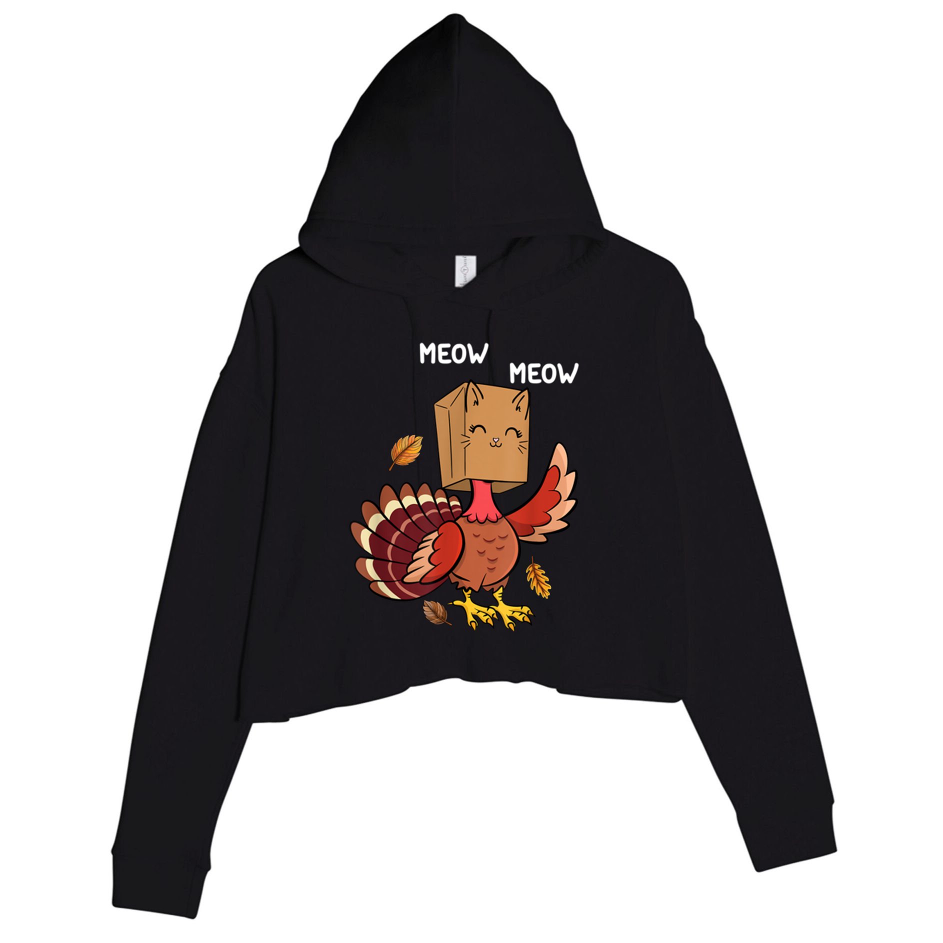 Meow Cat Funny Thanksgiving Turkey Crop Fleece Hoodie