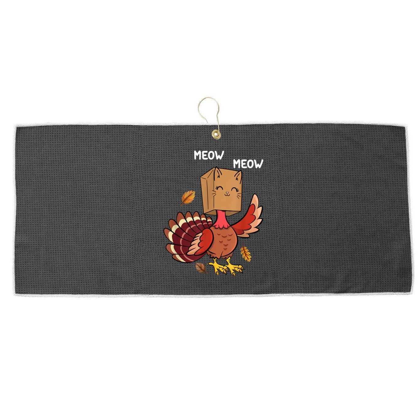 Meow Cat Funny Thanksgiving Turkey Large Microfiber Waffle Golf Towel