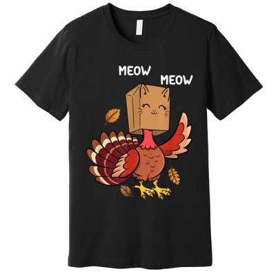 Meow Cat Funny Thanksgiving Turkey Premium T-Shirt