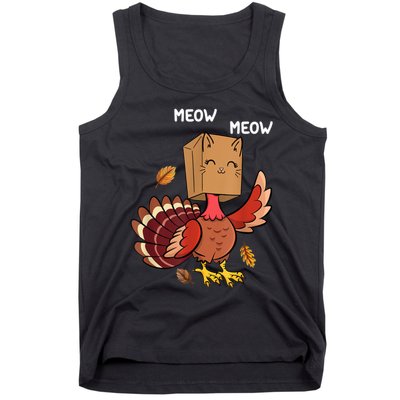 Meow Cat Funny Thanksgiving Turkey Tank Top