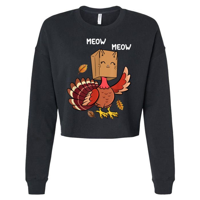 Meow Cat Funny Thanksgiving Turkey Cropped Pullover Crew