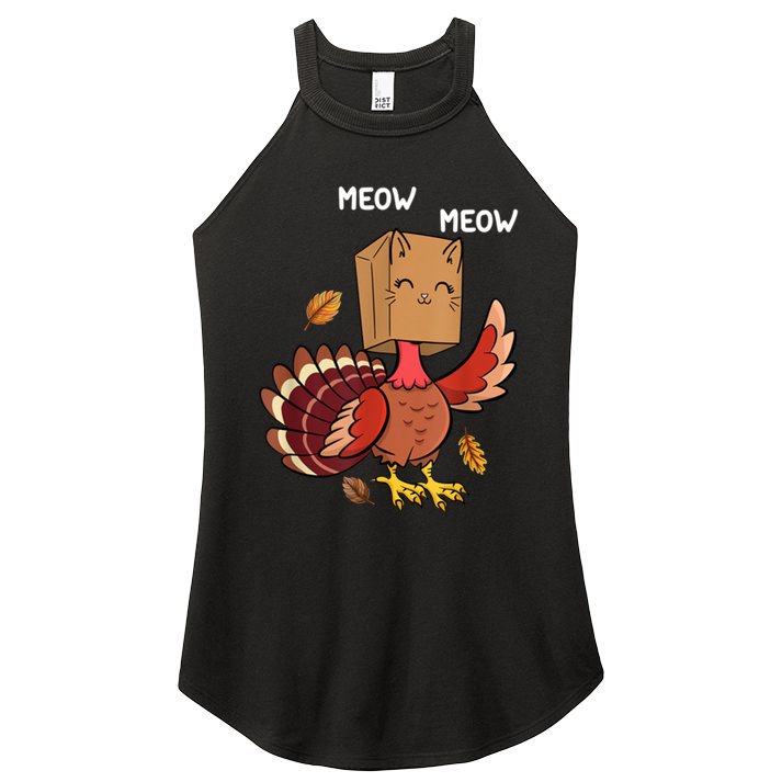 Meow Cat Funny Thanksgiving Turkey Women's Perfect Tri Rocker Tank