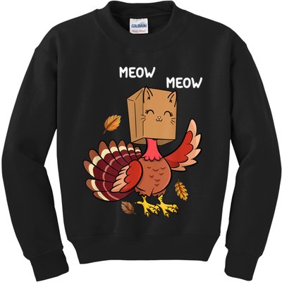 Meow Cat Funny Thanksgiving Turkey Kids Sweatshirt