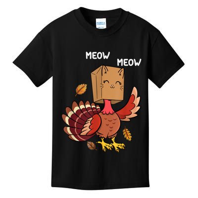 Meow Cat Funny Thanksgiving Turkey Kids T-Shirt