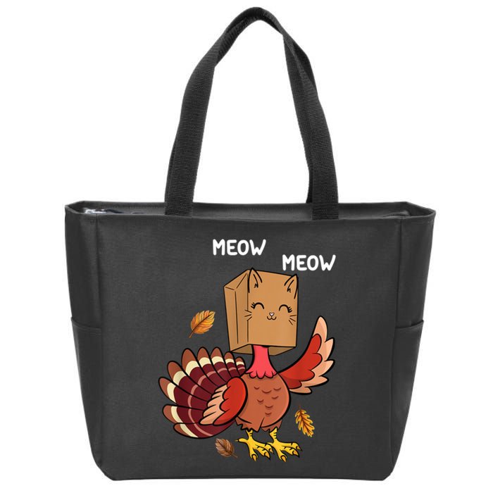 Meow Cat Funny Thanksgiving Turkey Zip Tote Bag