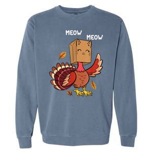 Meow Cat Funny Thanksgiving Turkey Garment-Dyed Sweatshirt