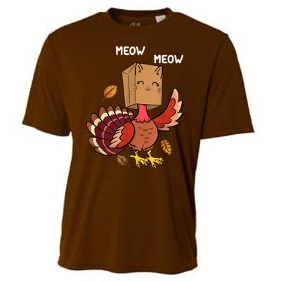 Meow Cat Funny Thanksgiving Turkey Cooling Performance Crew T-Shirt