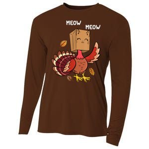 Meow Cat Funny Thanksgiving Turkey Cooling Performance Long Sleeve Crew