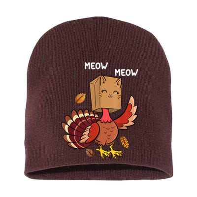 Meow Cat Funny Thanksgiving Turkey Short Acrylic Beanie