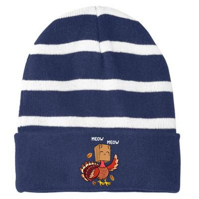 Meow Cat Funny Thanksgiving Turkey Striped Beanie with Solid Band