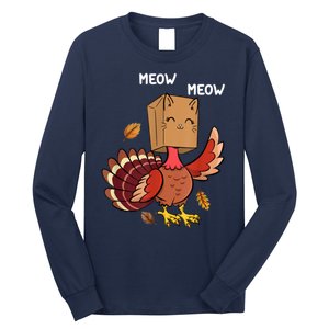 Meow Cat Funny Thanksgiving Turkey Long Sleeve Shirt