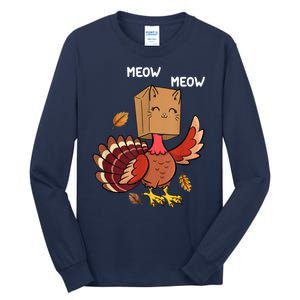 Meow Cat Funny Thanksgiving Turkey Tall Long Sleeve T-Shirt