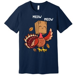 Meow Cat Funny Thanksgiving Turkey Premium T-Shirt