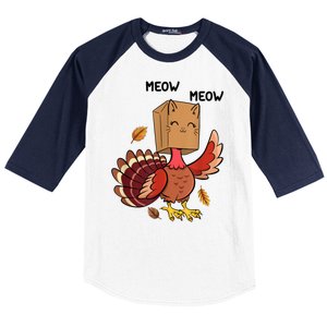 Meow Cat Funny Thanksgiving Turkey Baseball Sleeve Shirt