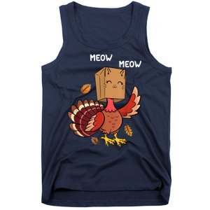 Meow Cat Funny Thanksgiving Turkey Tank Top