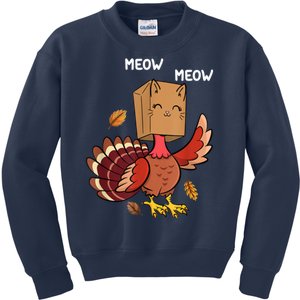 Meow Cat Funny Thanksgiving Turkey Kids Sweatshirt