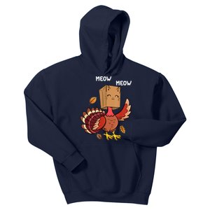 Meow Cat Funny Thanksgiving Turkey Kids Hoodie