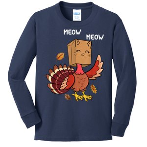 Meow Cat Funny Thanksgiving Turkey Kids Long Sleeve Shirt