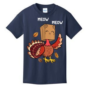 Meow Cat Funny Thanksgiving Turkey Kids T-Shirt