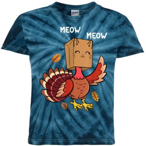 Meow Cat Funny Thanksgiving Turkey Kids Tie-Dye T-Shirt