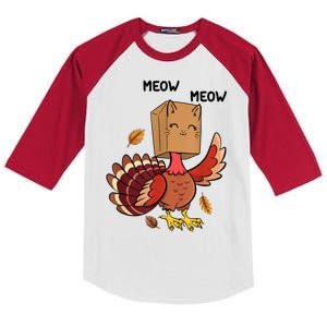 Meow Cat Funny Thanksgiving Turkey Kids Colorblock Raglan Jersey