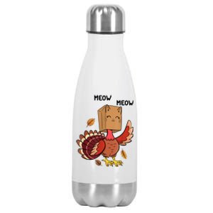 Meow Cat Funny Thanksgiving Turkey Stainless Steel Insulated Water Bottle