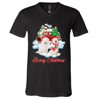 Merry Christmas Funny Santa Samoyed Dog Lover Christmas V-Neck T-Shirt