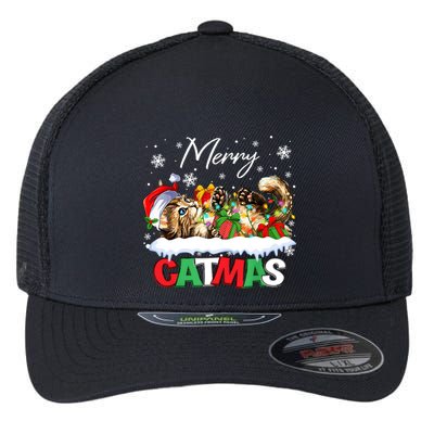 Merry Catmas Funny Cat Dad Cat Mom Christmas Cat Flexfit Unipanel Trucker Cap