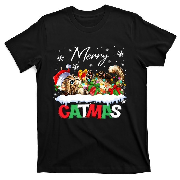 Merry Catmas Funny Cat Dad Cat Mom Christmas Cat T-Shirt