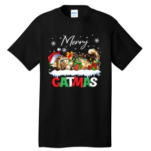 Merry Catmas Funny Cat Dad Cat Mom Christmas Cat Tall T-Shirt