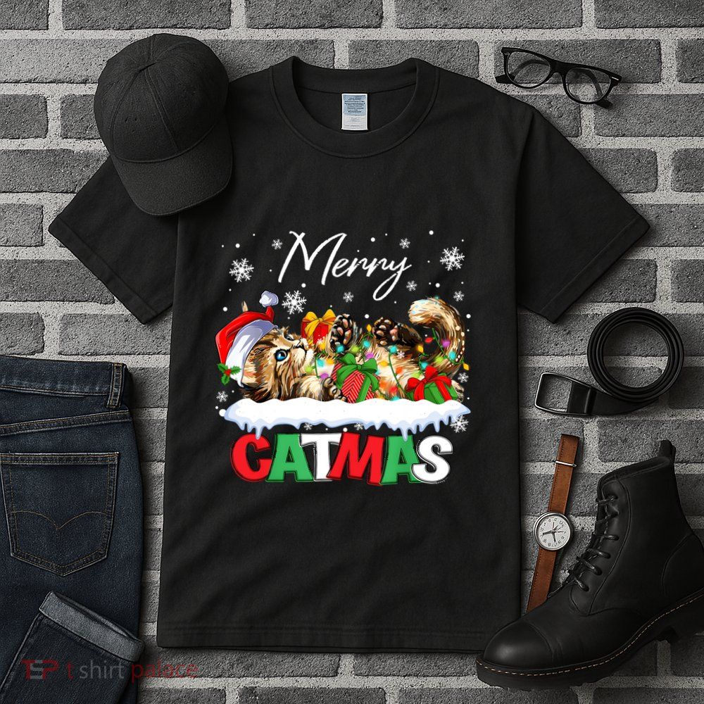 Merry Catmas Funny Cat Dad Cat Mom Christmas Cat Tall T-Shirt