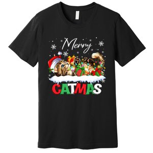 Merry Catmas Funny Cat Dad Cat Mom Christmas Cat Premium T-Shirt