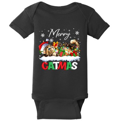 Merry Catmas Funny Cat Dad Cat Mom Christmas Cat Baby Bodysuit