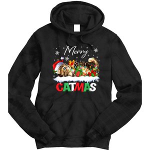 Merry Catmas Funny Cat Dad Cat Mom Christmas Cat Tie Dye Hoodie