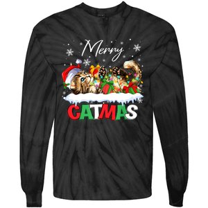 Merry Catmas Funny Cat Dad Cat Mom Christmas Cat Tie-Dye Long Sleeve Shirt