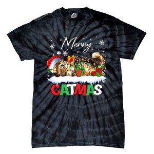 Merry Catmas Funny Cat Dad Cat Mom Christmas Cat Tie-Dye T-Shirt