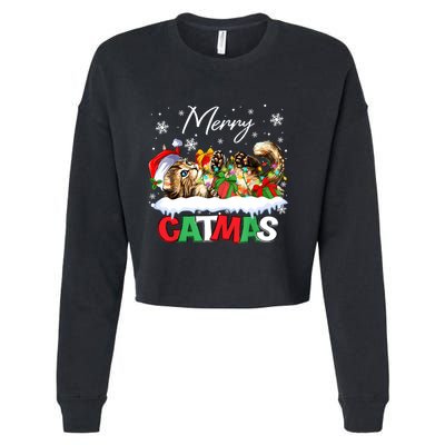 Merry Catmas Funny Cat Dad Cat Mom Christmas Cat Cropped Pullover Crew