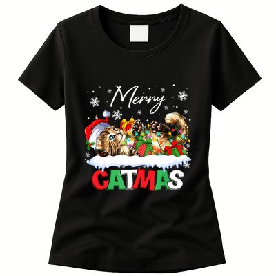 Merry Catmas Funny Cat Dad Cat Mom Christmas Cat Womens T-Shirt