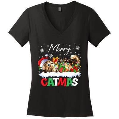 Merry Catmas Funny Cat Dad Cat Mom Christmas Cat Women's V-Neck T-Shirt
