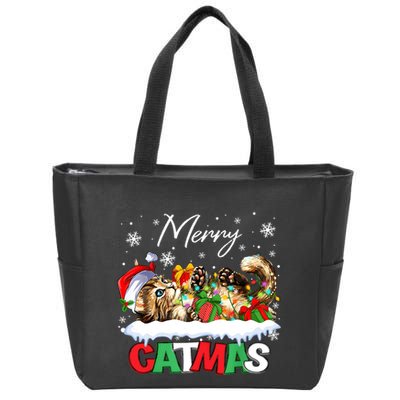 Merry Catmas Funny Cat Dad Cat Mom Christmas Cat Zip Tote Bag