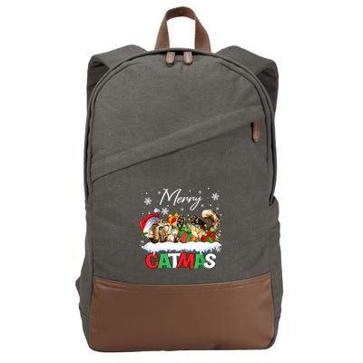 Merry Catmas Funny Cat Dad Cat Mom Christmas Cat Cotton Canvas Backpack