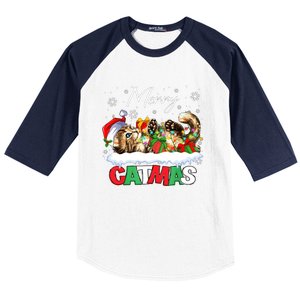 Merry Catmas Funny Cat Dad Cat Mom Christmas Cat Baseball Sleeve Shirt