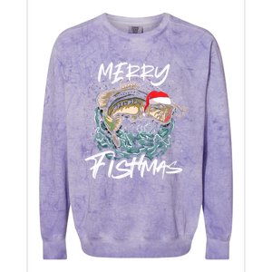 Merry Christmas Fishmas Funny Fishing Fish Gift Colorblast Crewneck Sweatshirt