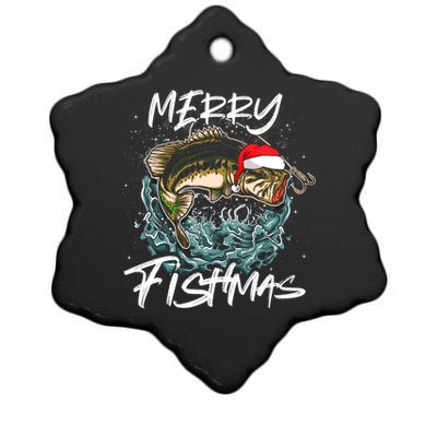 Merry Christmas Fishmas Funny Fishing Fish Gift Ceramic Star Ornament