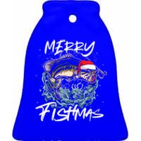 Merry Christmas Fishmas Funny Fishing Fish Gift Ceramic Bell Ornament