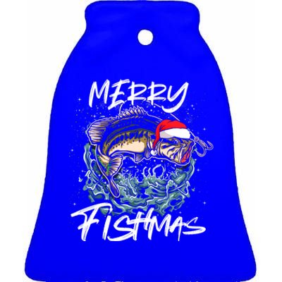 Merry Christmas Fishmas Funny Fishing Fish Gift Ceramic Bell Ornament