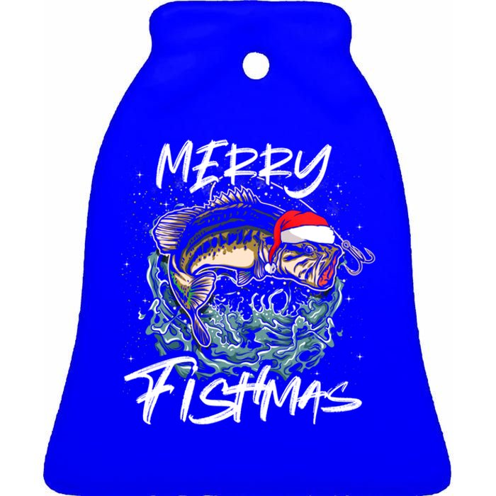 Merry Christmas Fishmas Funny Fishing Fish Gift Ceramic Bell Ornament